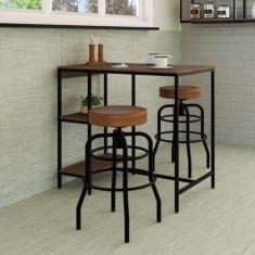 Conjunto Mesa Bistrô 2 Banqueta Aço Giratória Espresso Móveis