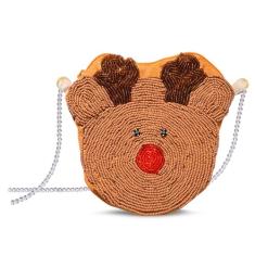 NVENF Bolsa transversal de Natal feminina com contas de árvore de Natal com renas e botas de ombro acessórios de Natal presentes, Vermelho