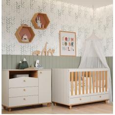 Quarto Bebê Berço e Cômoda 1 Porta 3 Gavetas Casinha Permobili