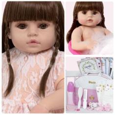 Boneca Tipo Reborn Recem Nascida 46cm Vinil Pode Dar Banho - Cegonha R