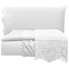 Jogo De Lençol Casal Padrão Bordado Ingles 300 Fios Nupcias 4 Peças - 