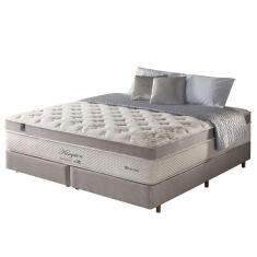 Cama Box King Branco + Colchão Molas Ensacadas Látex Visco Gel Kingston 193x203x68cm