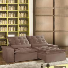 Sofá Retrátil E Reclinável 2.50m Veludo Montano Cappuccino