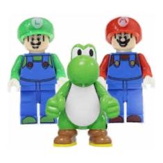 Boneco Blocos De Montar Trio Mario Bros Luigi Yoshi