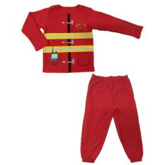 Conjunto Infantil Manga Longa Pijama Fantasia Bombeiro Camiseta e Calça