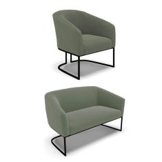 Sofá Namoradeira e Poltrona Base Industrial Preto Stella Bouclê D03 - D`Rossi