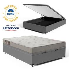 Cama Box Baú com Colchão de Espuma Ortobom Light Liso Viúva 128cm, Cin