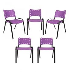 Kit 5 Cadeiras Iso Para Escola Escritório Comércio Roxo Base Preta