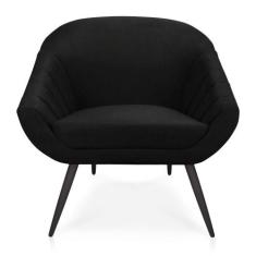 Poltrona Giovana Suede Preto Pés Palito De Ferro - DROSSI