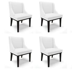 Kit 04 Cadeiras De Jantar material sintético Branco Base Madeira - DRO