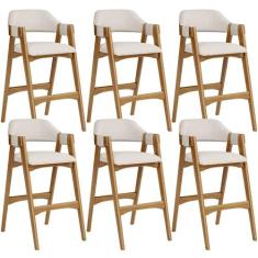 Kit 06 Banquetas Altas Para Cozinha Sala de Jantar Bar Suran L02 Linho