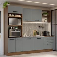 Armário de Cozinha Completa 250cm Rustic/Cinza Agata Madesa 01, Rustic