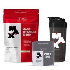 Combo Hipercalórico Mass 17500 Refil 1,4kg, Creatina 300g e Coqueteleira Max-Unissex