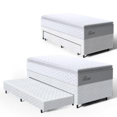 Cama Box com Colchao de Molas Ensacadas Pillow Top Flora + Auxiliar de Espuma Unique Solteiro 88cm