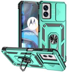 Capa para Moto G Power 5G 2024, capa de telefone de plástico rígido com amortecedor de borracha de silicone com [capa de lente de câmera deslizante] [anel giratório de 360°] [protetor de tela HD] para