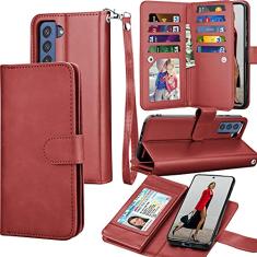 Tekcoo Capa carteira para Galaxy S21 FE 5G / S21 Fan Edition 5G, compartimento para cartões de crédito de dinheiro de luxo com capa flip de couro PU [capa rígida magnética destacável] para Samsung S21