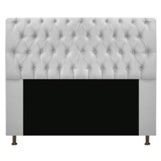 Cabeceira Lady Estofada com Strass 140 cm para Cama Box de Casal Suede Branco Quarto - AM Decor
