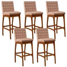 Kit 05 Banquetas Altas Para Cozinha Sala de Jantar Fixa Mila B04 Linho