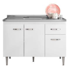 Balcao Para Pia 118 Cm 3 Portas Gabriela Branco Preto  Reajl Branco Preto