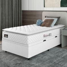 Cama Box Baú Solteiro Colchão Espuma D33 Pillow Top New Millenium 88x188x60cm Branco Hellen