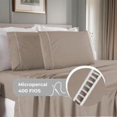 Jogo de Cama Queen 400 Fios Percal 4 Peças Ponto Palito - CASA DONA, A