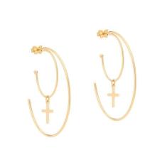Brinco Rommanel Banhado Ouro Argola Aro Duplo Com Cruz Pendurada 52648