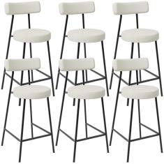 Kit 06 Banquetas Baixa Para Cozinha Sala De Jantar Bancada Milão L02 Linho Champagne