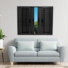 Janela Veneziana de Alumínio 6 Folhas 100 x 120cm Linha 25 Preto