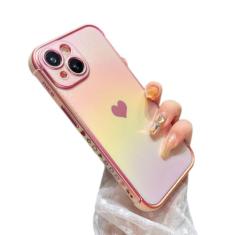 ZTOFERA Capa para iPhone 14 de 6,1 polegadas, linda capa colorida com borda de revestimento iridescente com padrão de corações de amor, proteção de lente de câmera à prova de choque para mulheres e