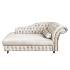 Divã Chesterfield Juliette 160cm Pés Chanfrado Veludo Nude