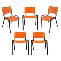 Kit 5 Cadeiras Iso Para Escola Escritório Comércio Laranja Base Preta