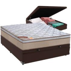Cama Box Baú Marrom e Colchão Revolution Tecnopedic Molas Casal Castor