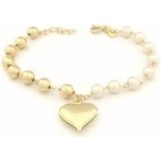 Pulseira Coração e Pérola Lindíssima Folheado a Ouro 18k