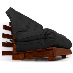 Sofá Cama Casal Futon Tokio Preto Acquablock Madeira Maciça Cor Imbuia