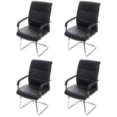 Kit 4 Cadeiras Para Escritório Interlocutor Estofada Em Corino Estocolmo 3323 Preta
