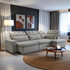 Sofá de Canto Reclinável 5 Lugares com Chaise 371x192cm Pés em Madeira