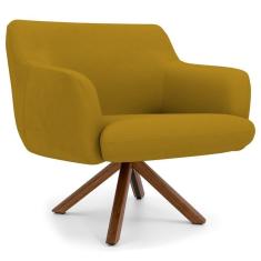 Poltrona Decorativa Giratória Base Giromad Madeira Jade B-279 Veludo Mostarda - Domi