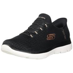 Skechers Tênis feminino Hands Free Slip-ins Summits-Classy Night, Preto, ouro rosa, 35