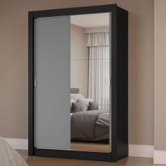 Guarda-roupa Solteiro 2 Portas de Correr com Espelho Preto/cinza Milano Madesa