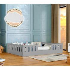 Cama Casal Montessoriana Helo Cinza Acompanha Luminária Led - BABY MOB