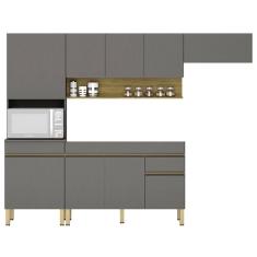 Armário De Cozinha 4 Peças Balcão Sem Tampo 120cm Lina04 K02 Gris-freijó - Mpozenato