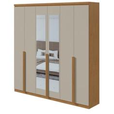 Guarda-Roupa Casal Alonzo 6 Portas 4 Gavetas Com Espelho Amêndoa Clean