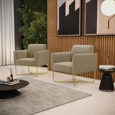 Poltrona Sala Kit 2 Marisa Aço Industrial X Dourado Suede Rato Rato D0