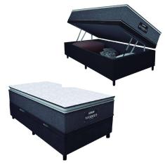 Cama Box Baú Solteiro Colchão Molas Ensacadas Pillow Top Maximus 88x188x69cm Cinza / Preto Gazin - Suporta até 120kg por Pessoa