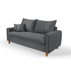 Sofa Living com Bau Multiuso 3 Lugares Suede Pes em Madeira