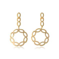 Brinco Com Fio E Círculo Com Arcos Folheado Em Ouro 18k [F027]