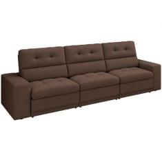 Sofá Retrátil Reclinável 4 Lugares Veludo Roma Besthouse, Marrom, 4