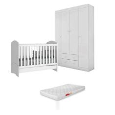 Guarda Roupa Roupeiro Julie MDP 4 Portas Branco + Berço Mini Cama Chuv