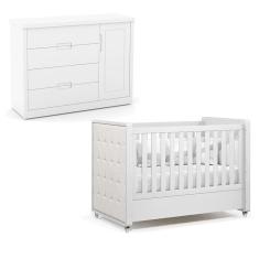 Berço Americano Com Capitonê New Boucle E Cômoda Infantil Tutto New Branco Acetinado - Matic