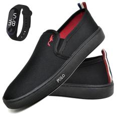 Kit Tênis Slip On Masculino Lona + Relógio Digital Casual-Masculino